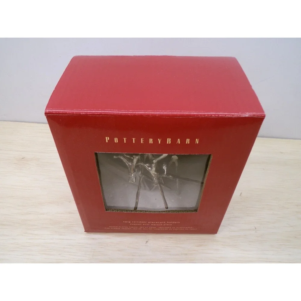 Pottery Barn 4 Twig Reindeer Place Card Holders 20 Cards Silver Tone Christmas